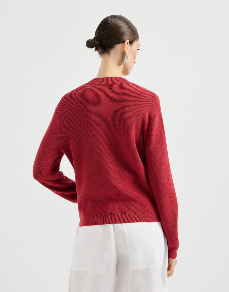 Cotton ribbed cardigan with shiny pocket details 3