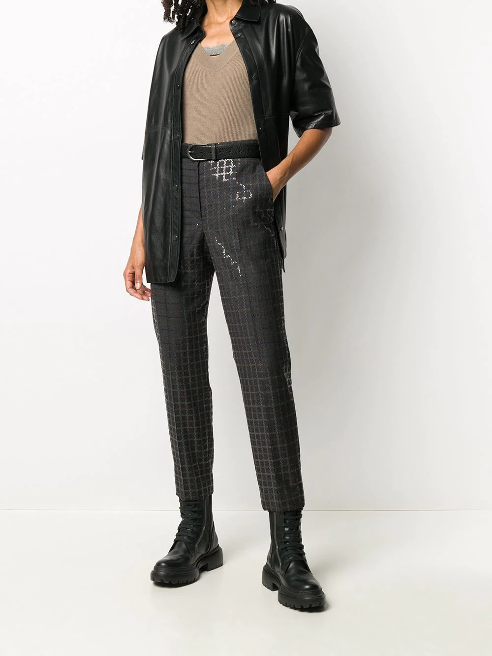 sequinned checkered tapered trousers - 2