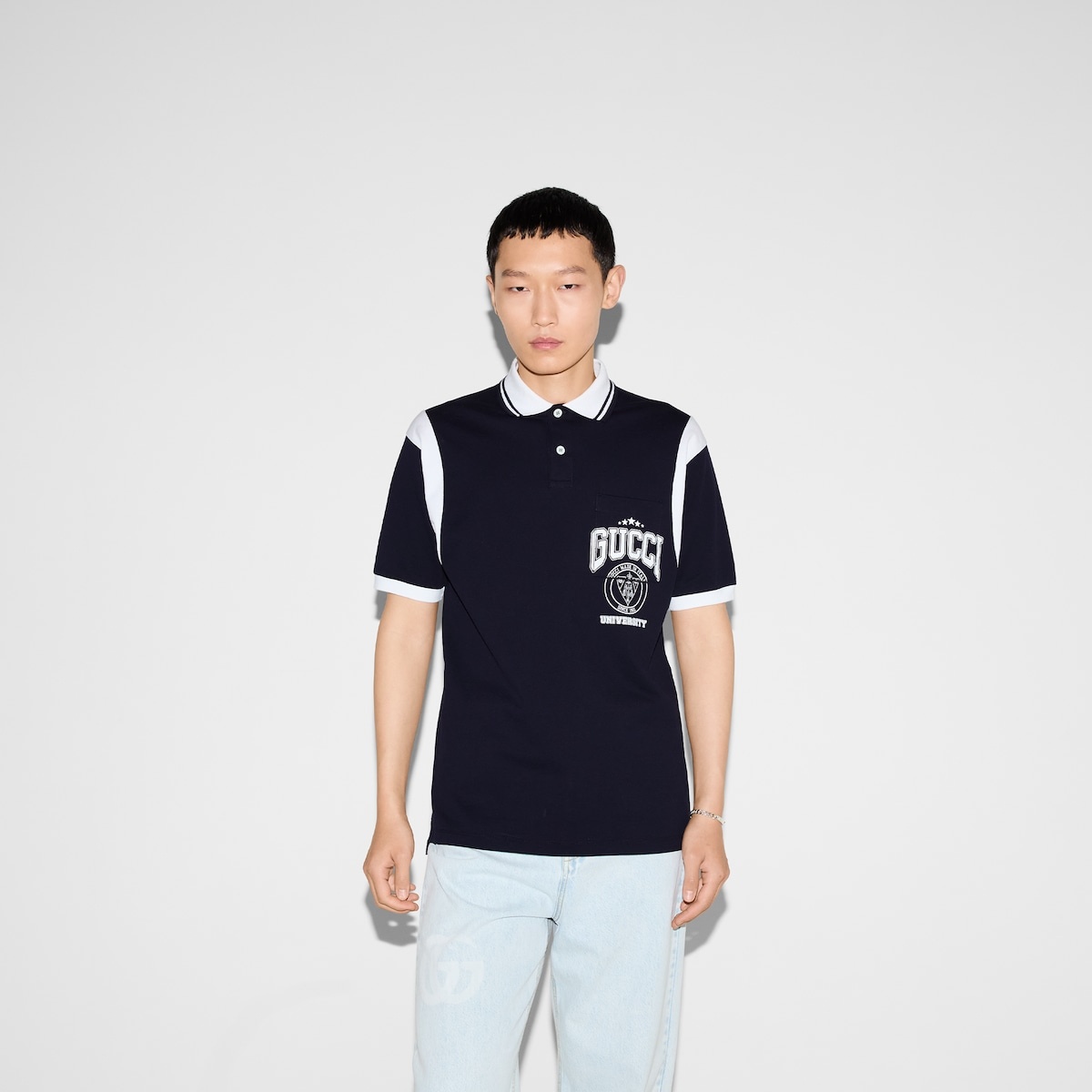 Cotton piquet polo shirt with print - 3