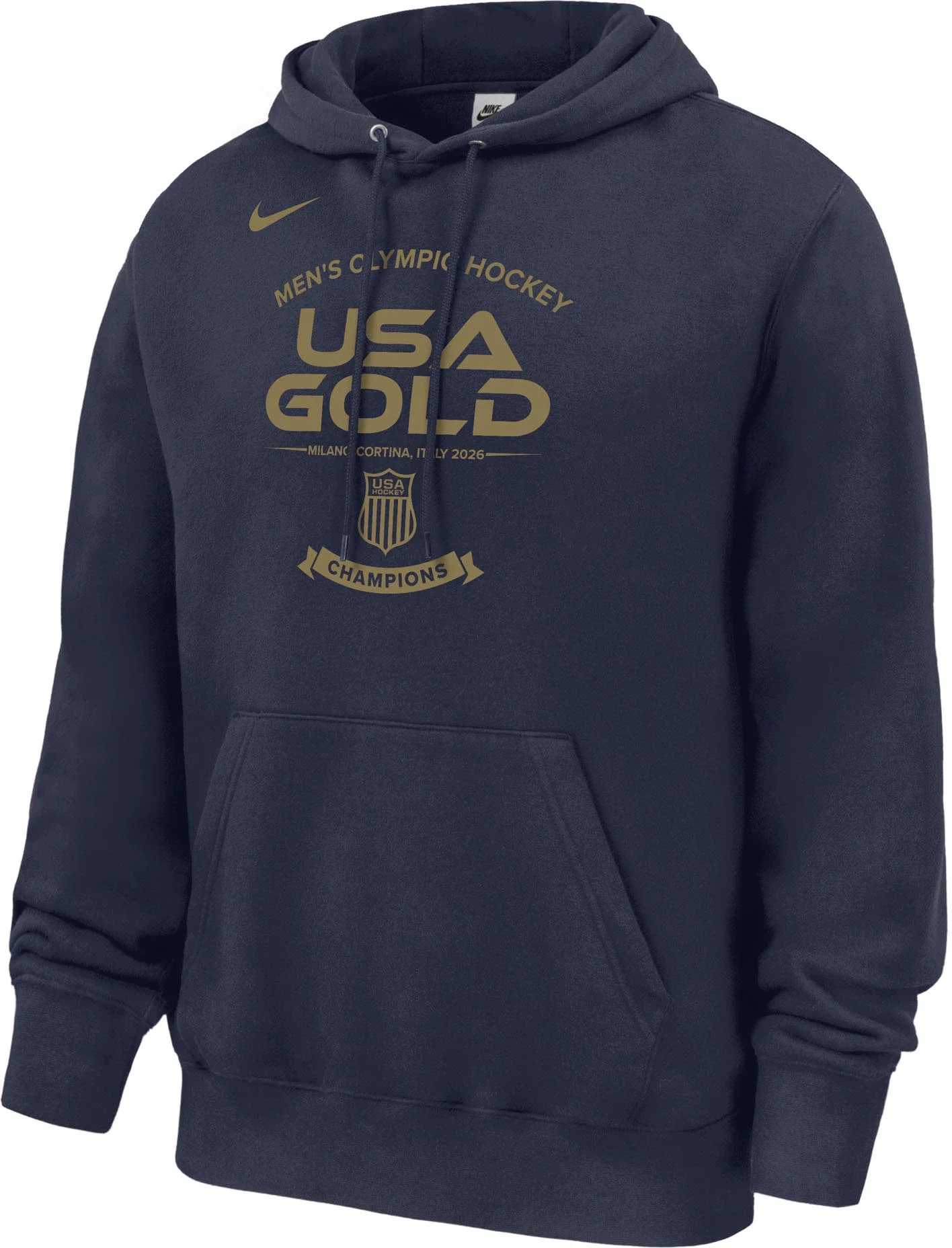 Nike Adult Team USA 2026 Men's Ice Hockey Gold Medal Winner Navy Club Fleece Pullover Hoodie - 1