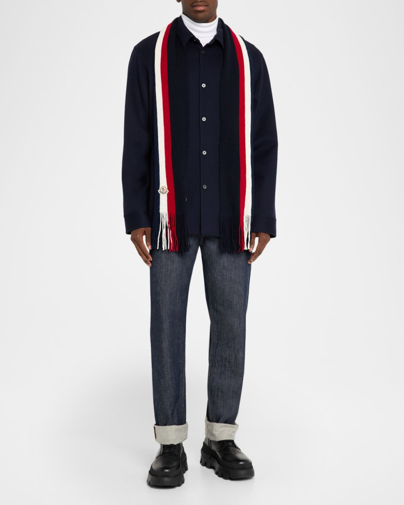 Moncler Men's Wool Tricolor Stripe Fringe Scarf outlook