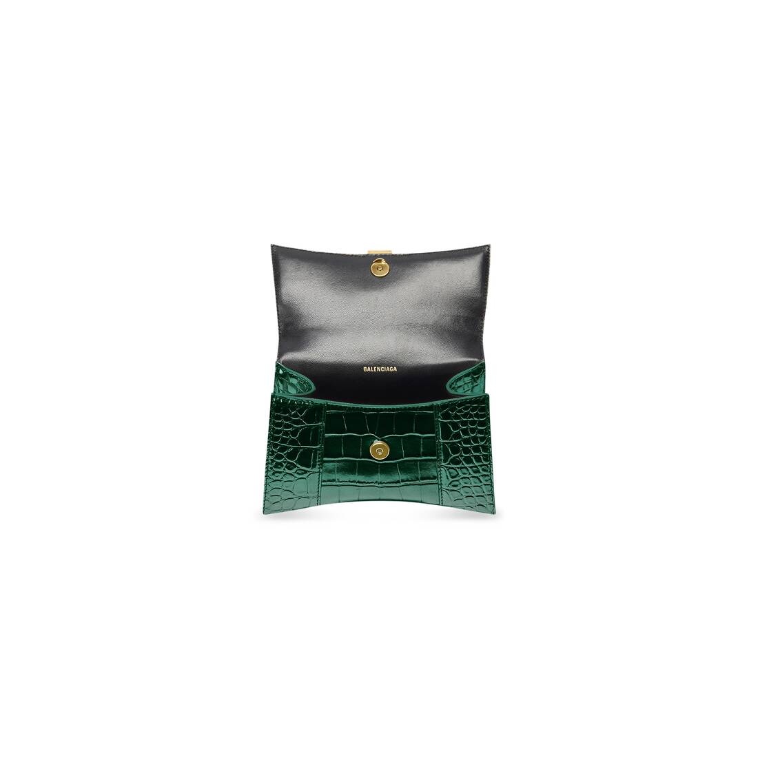 Women's Hourglass Xs Handbag Crocodile Embossed in Forest Green - 4