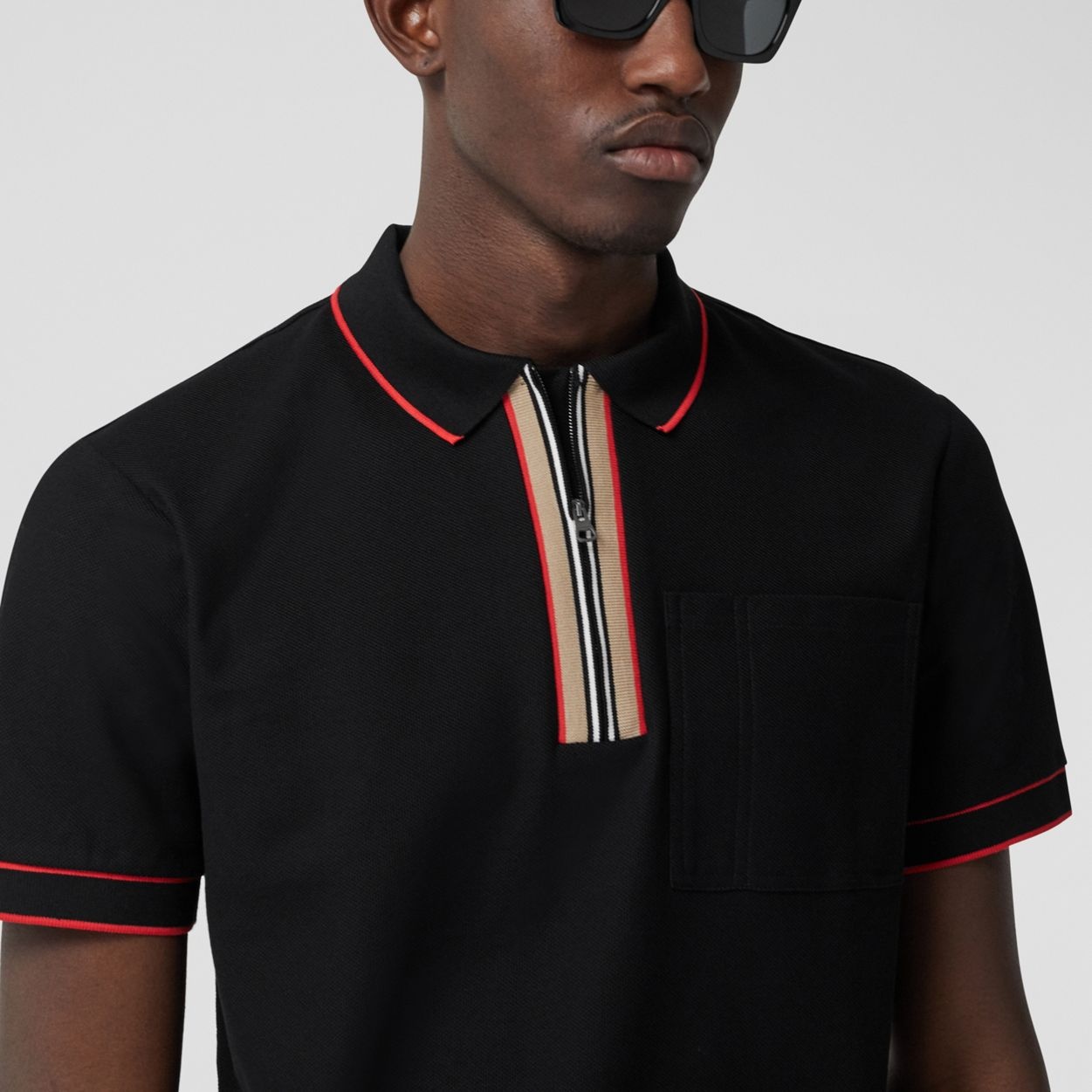 Icon Stripe Detail Cotton Zip-front Polo Shirt - 3