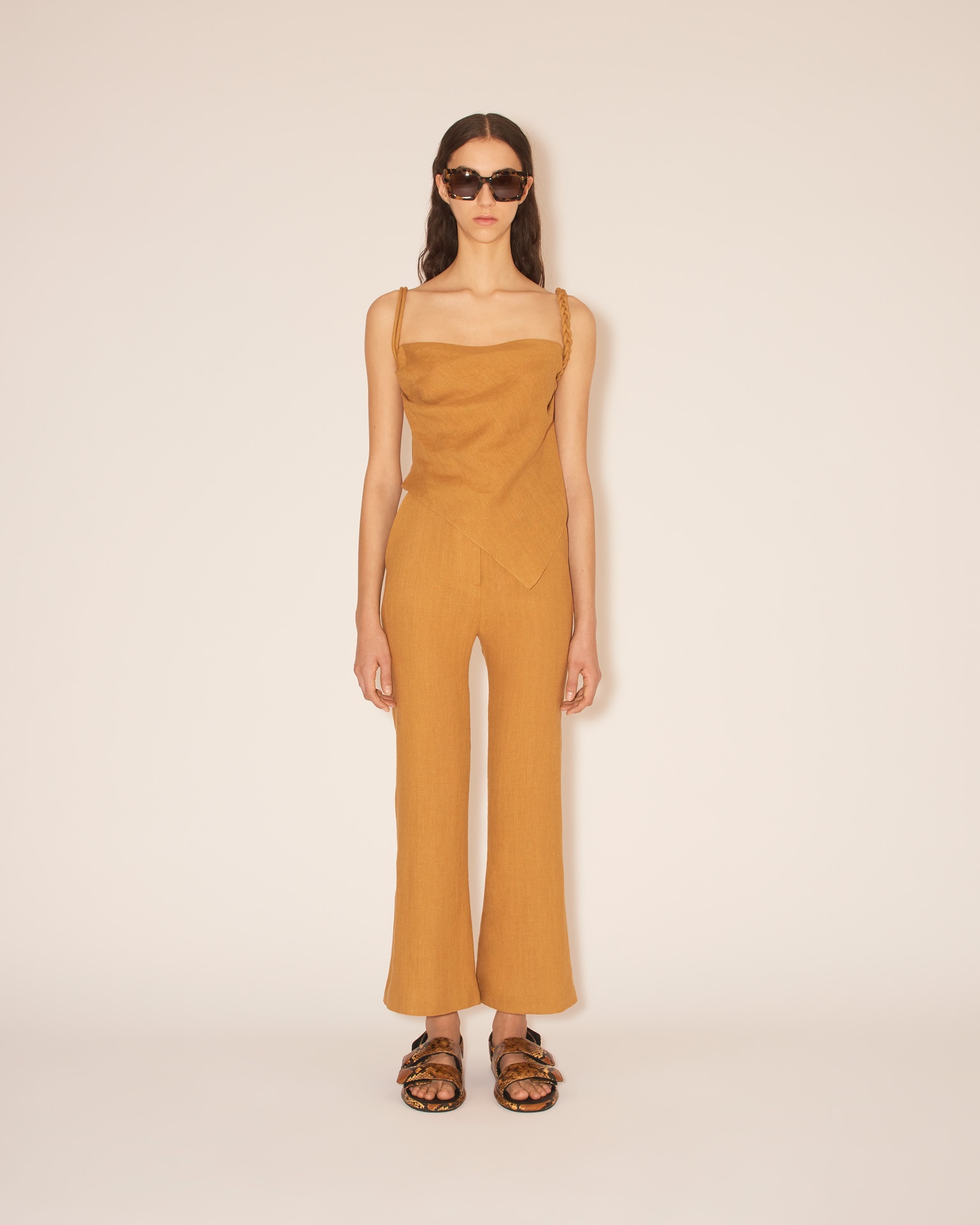 BEATA - Slim leg cropped kick flare trouser - Camel - 3