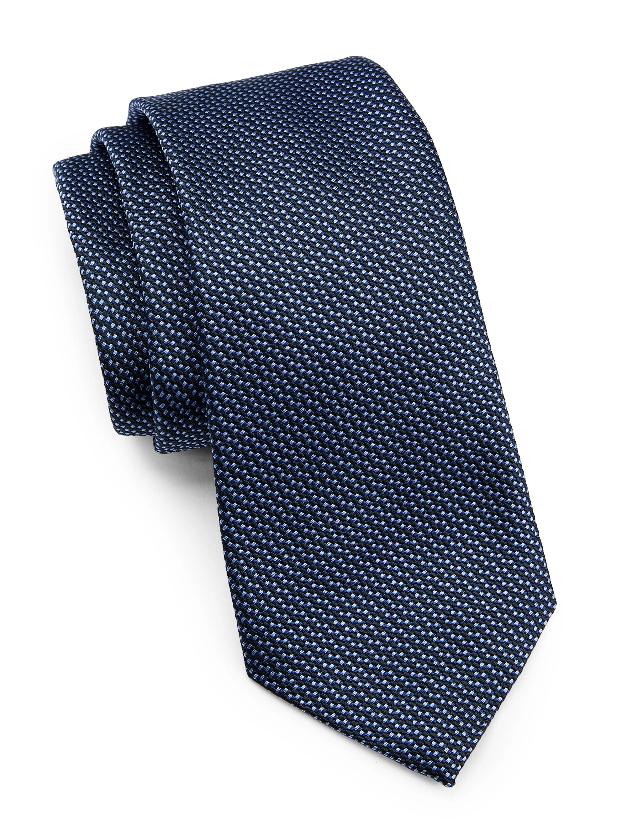 Men's Textured Woven Silk Jacquard Tie - Blu Notte - 1
