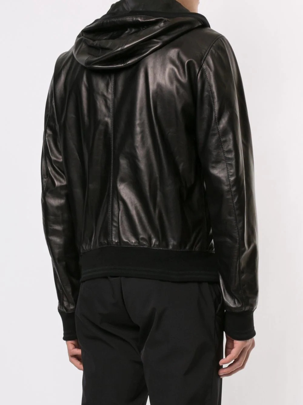 hooded leather jacket - 4