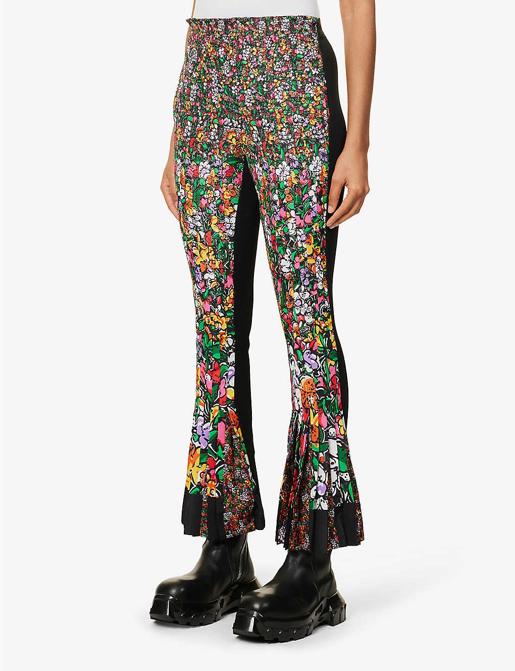 Floral-print flared-leg mid-rise woven trousers - 3