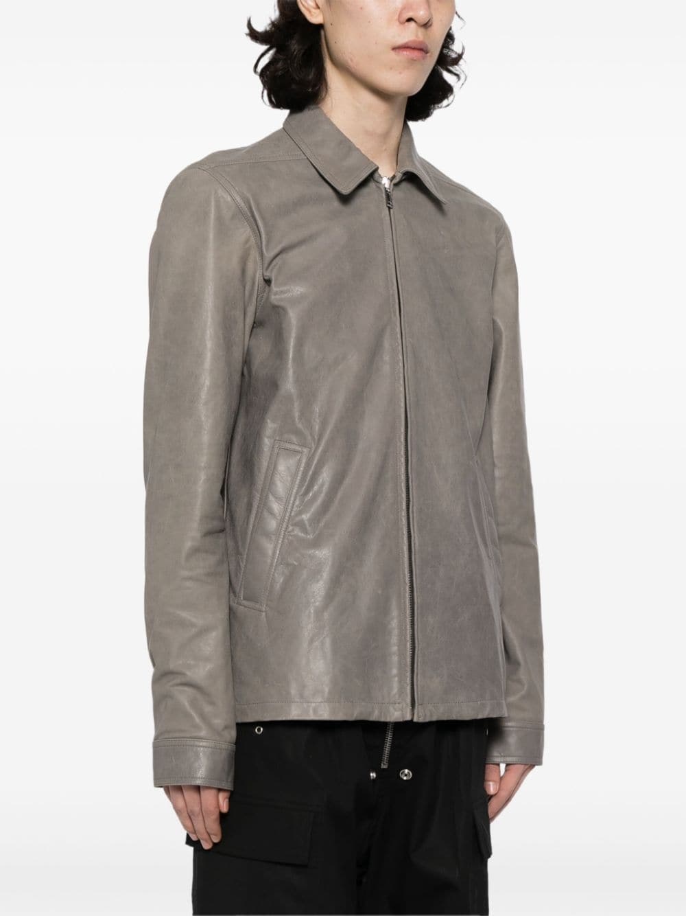 washed leather jacket - 3