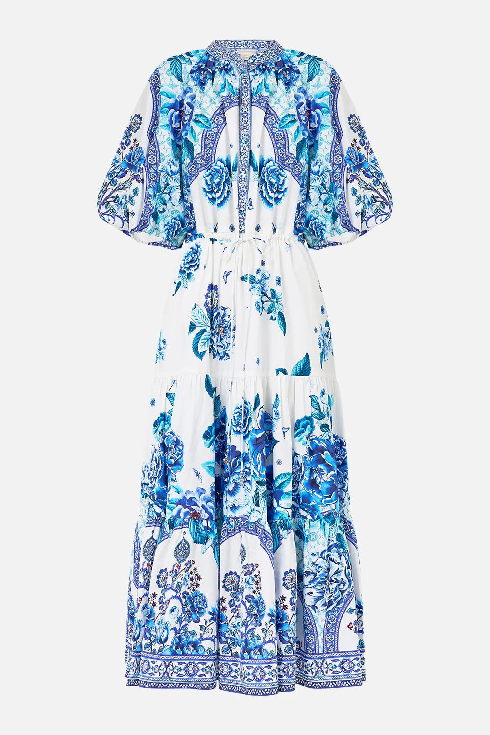 PUFF SLEEVE MIDI SHIRT DRESS - 1