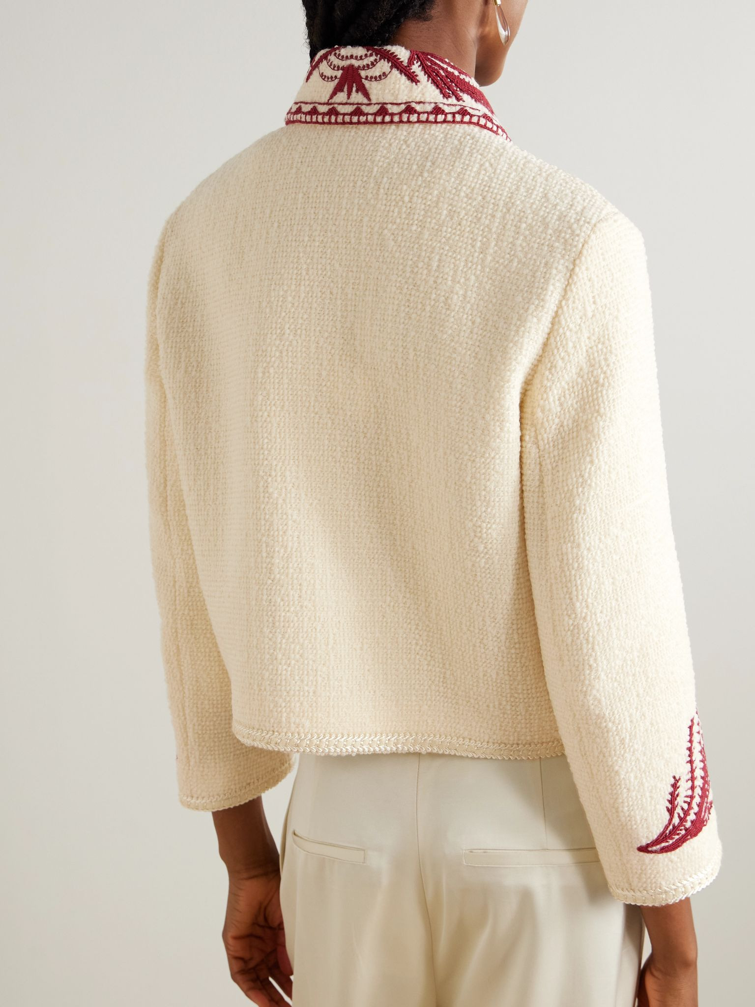 Embroidered wool-bouclé jacket Cream - 4