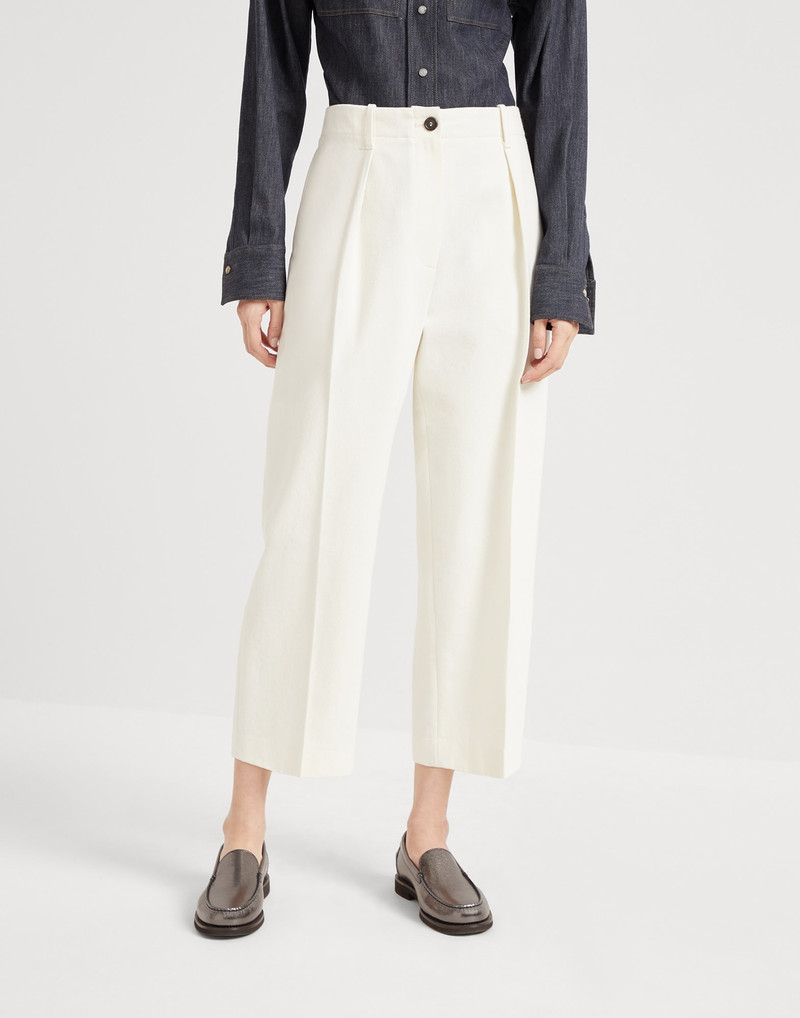 Dyed cotton and wool wrinkled denim pleated chino trousers - 1