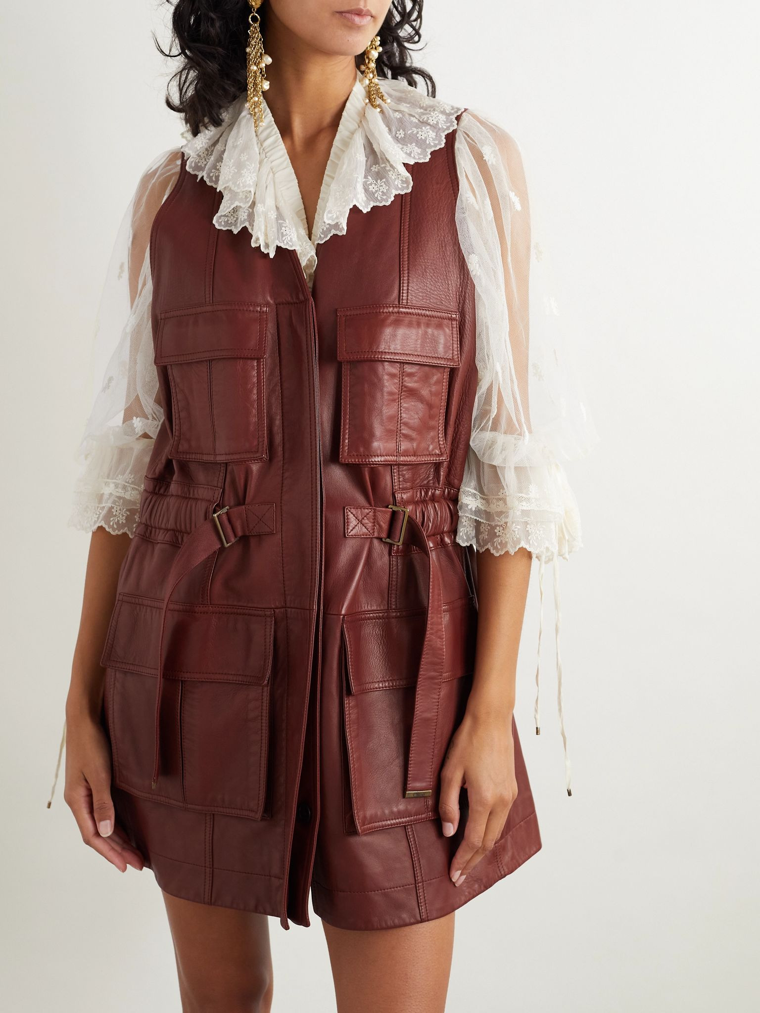 Buckled leather vest Brown - 3