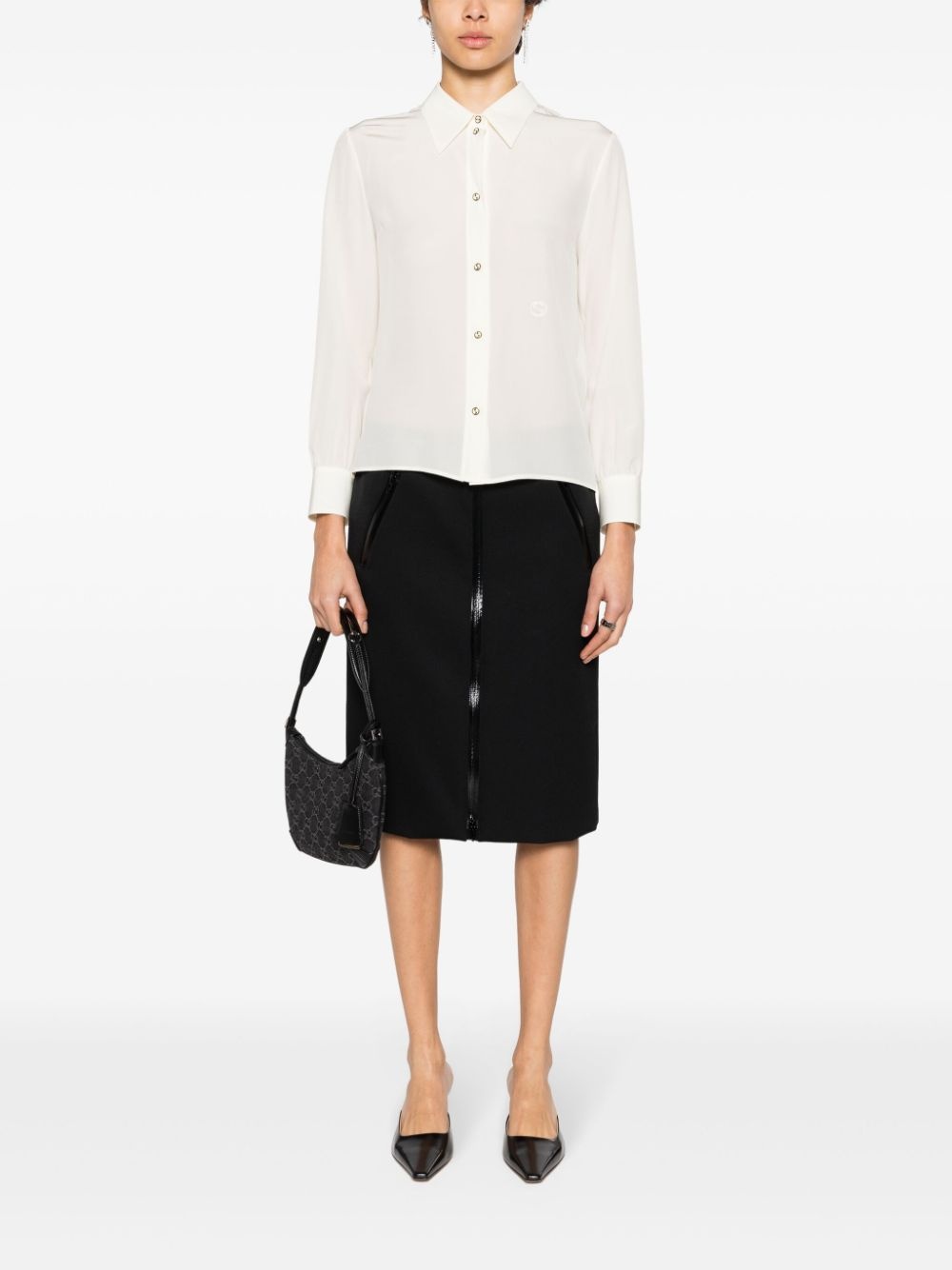 logo-embroidered silk shirt - 2