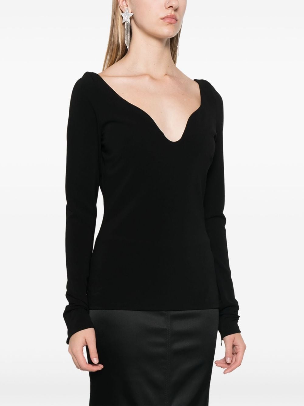 structured V-neck top - 3