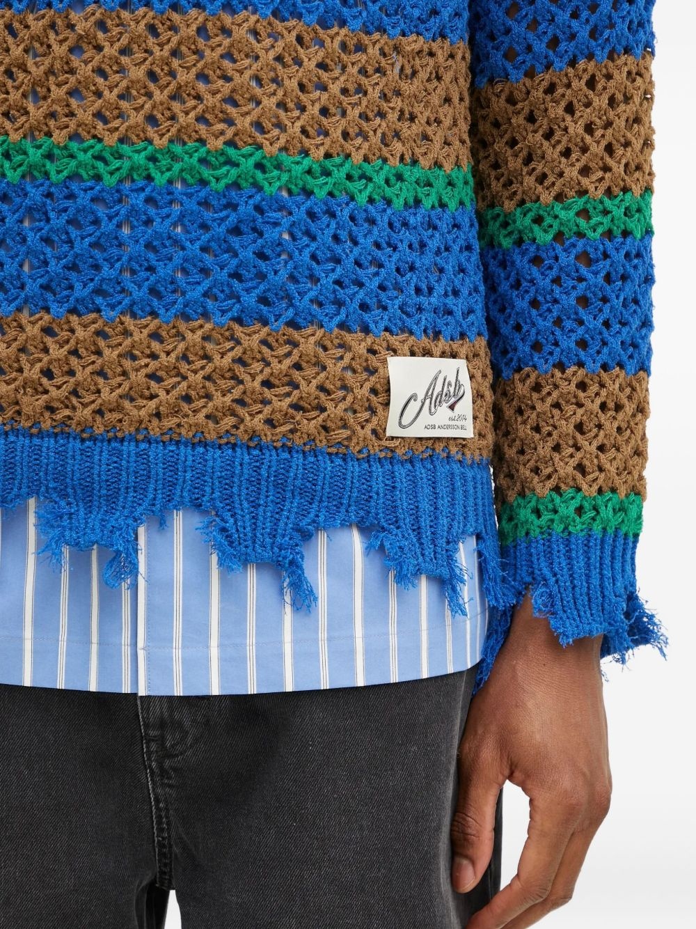striped frayed-hem jumper - 4