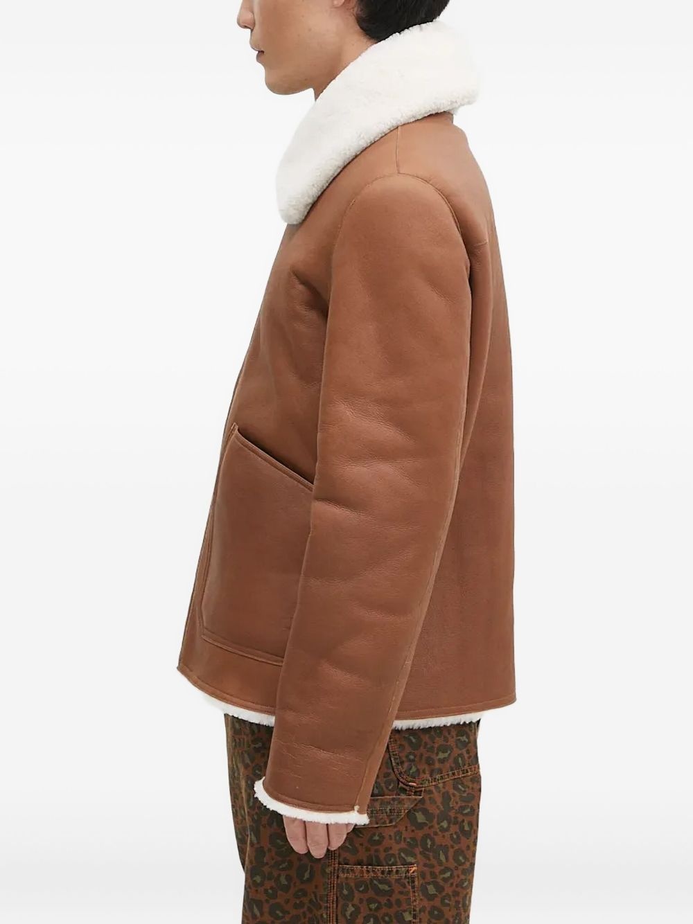 shearling-collared leather jacket - 2