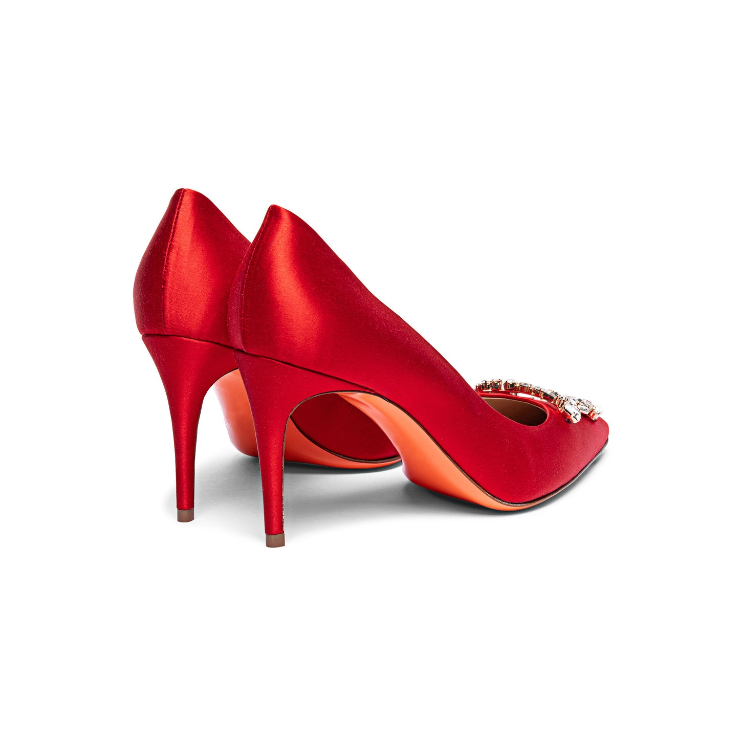 Women's red satin high-heel Santoni Sibille pump - 3