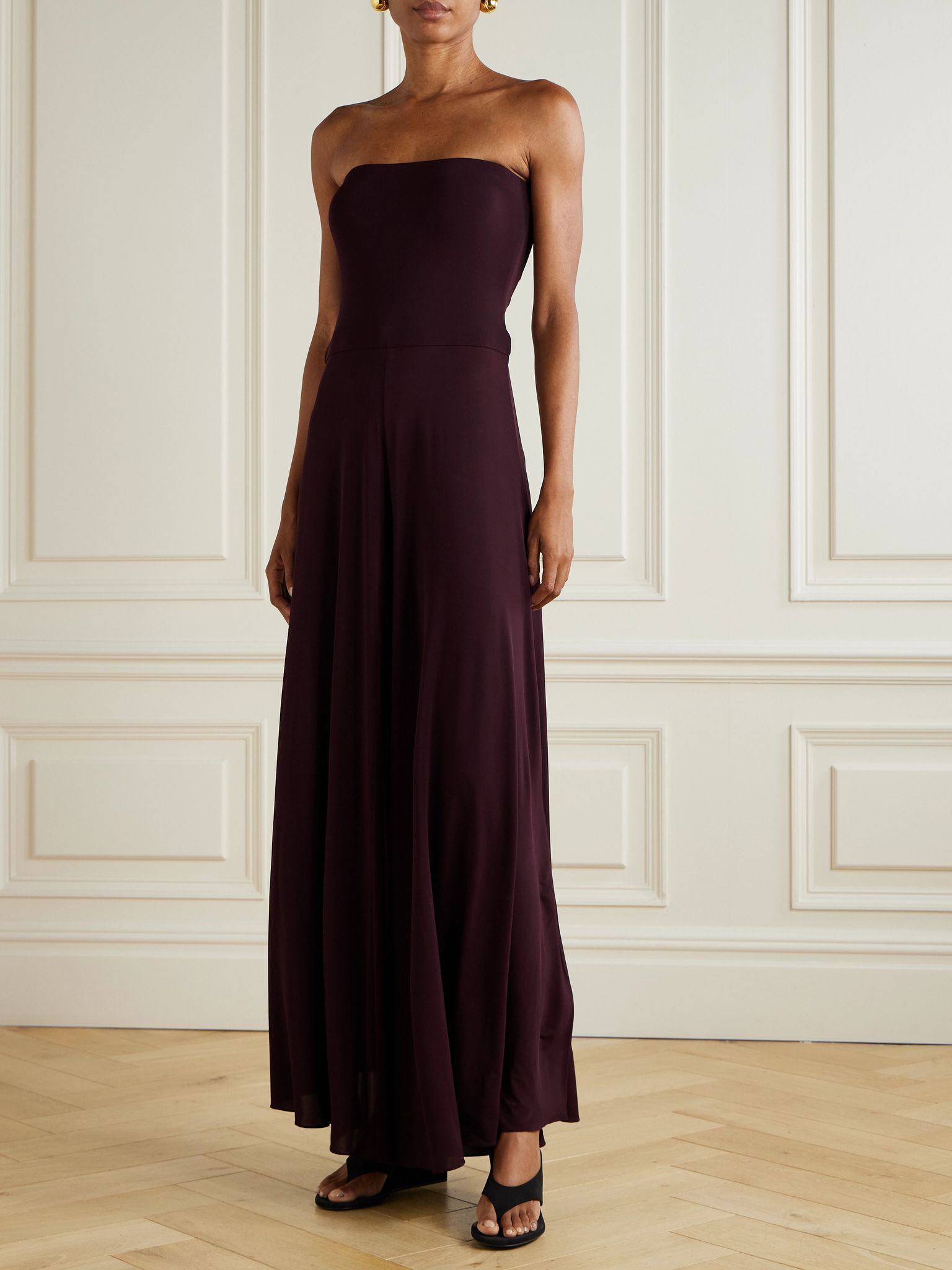 Strapless jersey jumpsuit Burgundy - 3