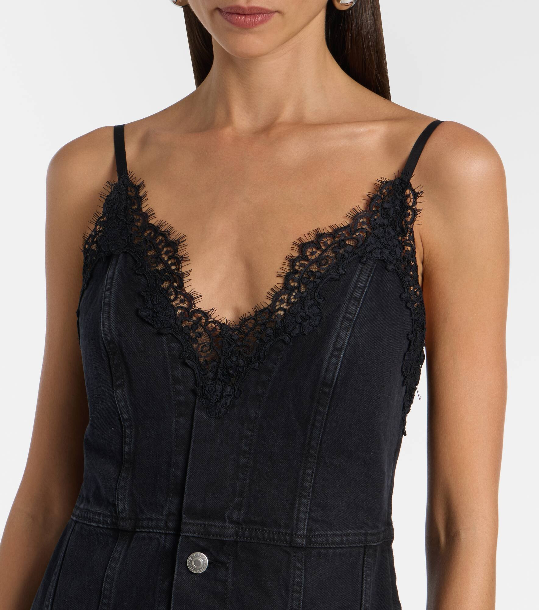 Lace-trimmed denim maxi dress - 4