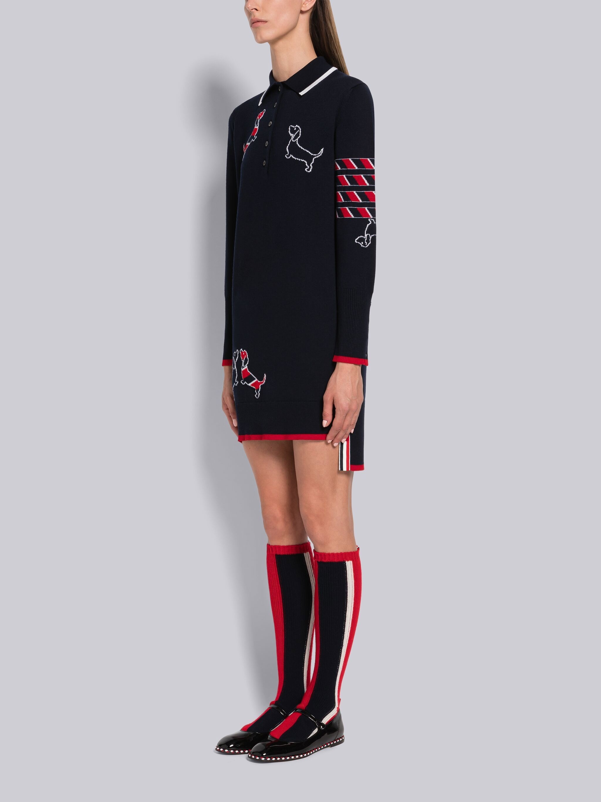 Fine Merino Hector Icon 4-Bar Long Sleeve Polo Dress - 2