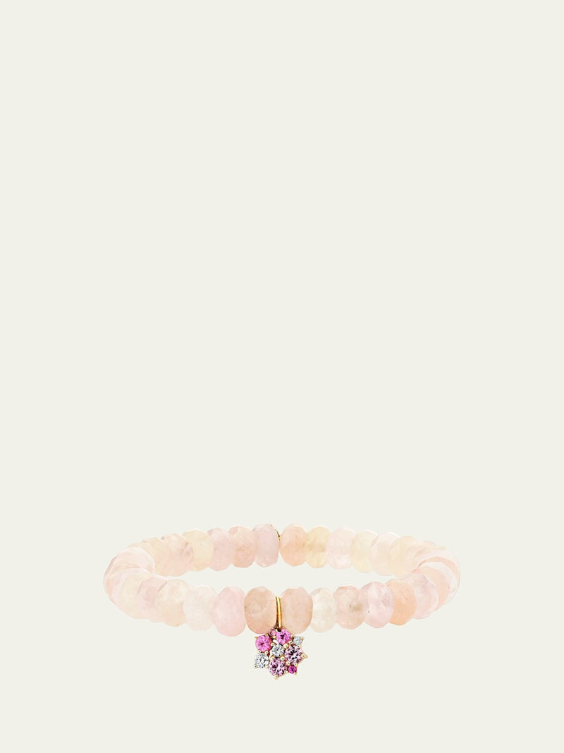 14k Morganite Beaded Bracelet with Disc Charm 1