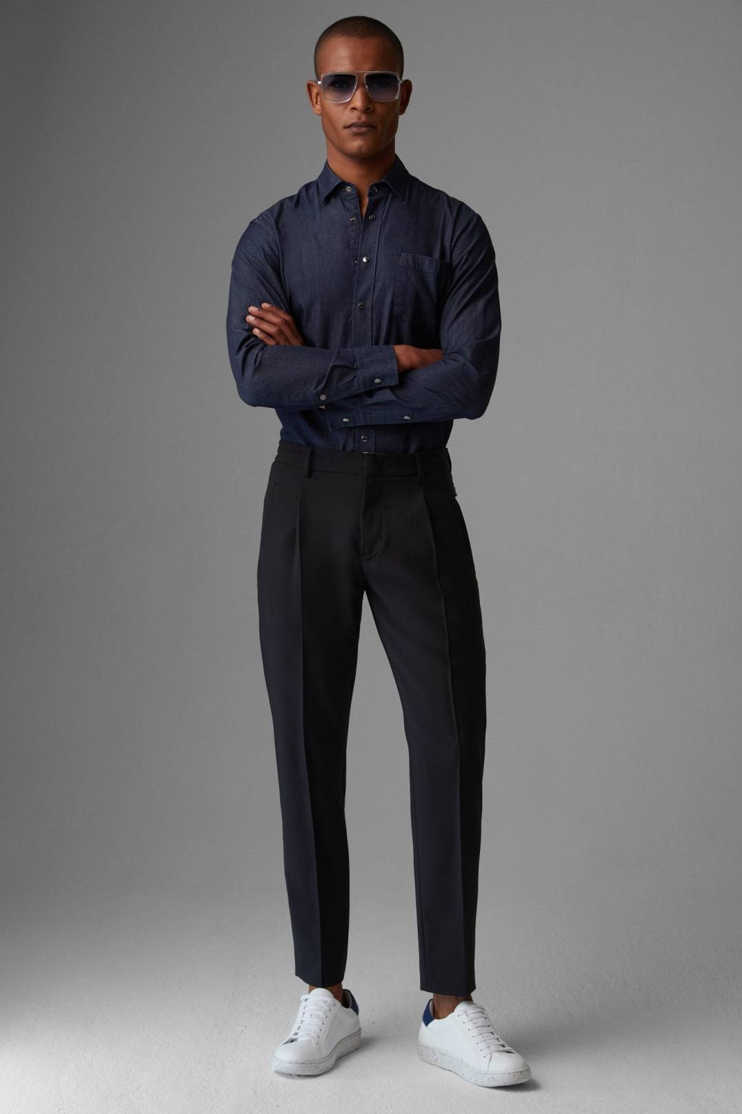 JAMES PANTS WITH FRONT PLEATS IN NAVY BLUE - 6