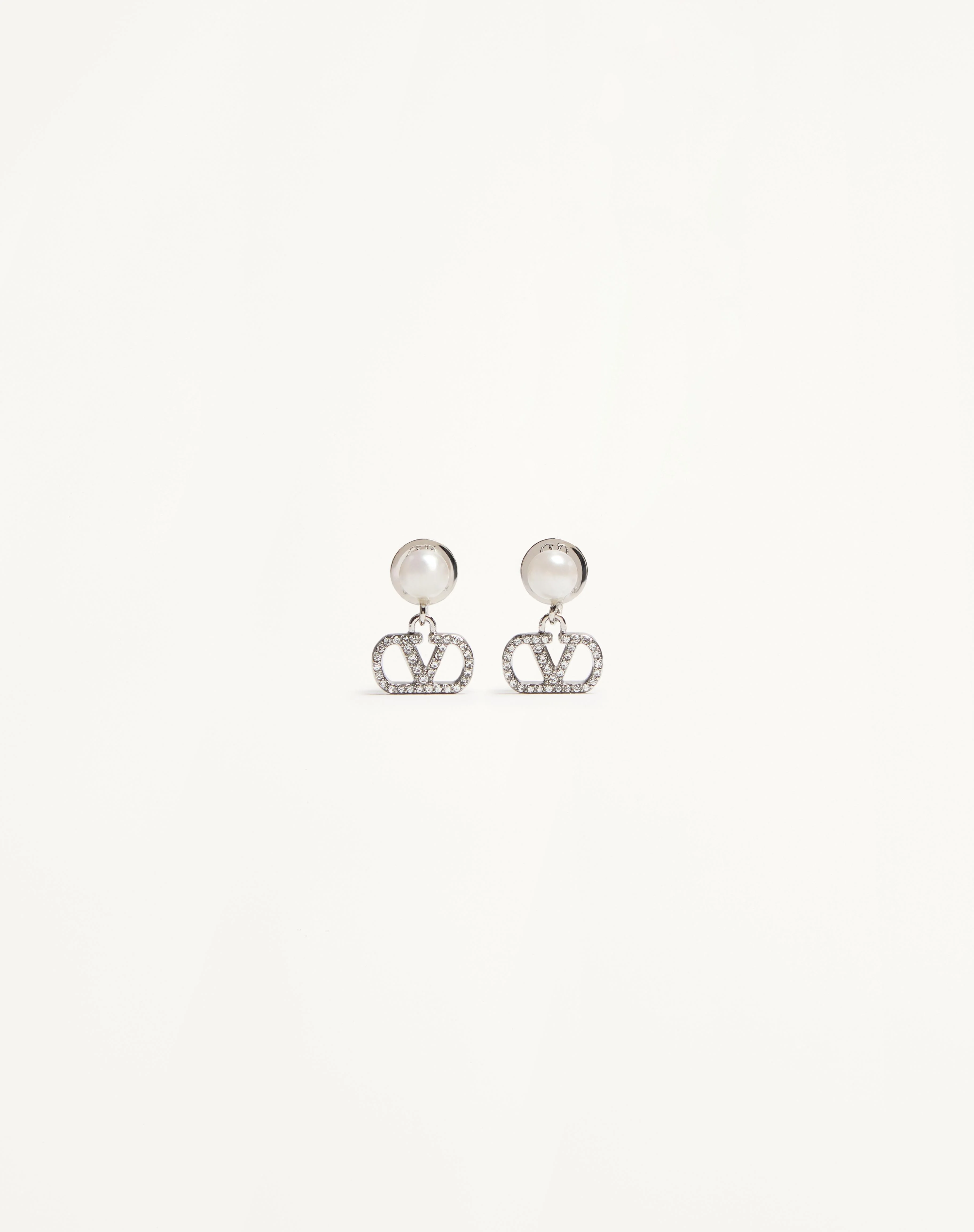 VLOGO SIGNATURE EARRINGS IN METAL, PEARL AND SWAROVSKI® CRYSTALS - 1