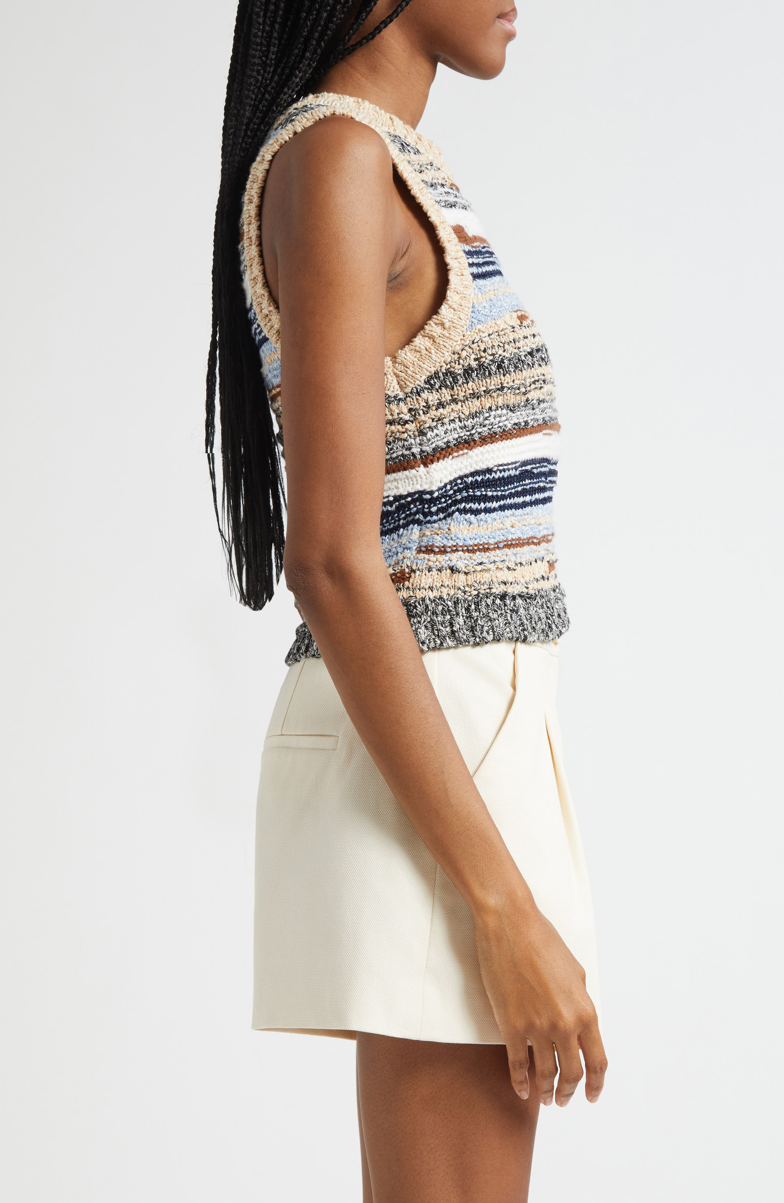 Veronica Beard Jerrel Stripe Crop Sweater Tank in Whisky Multi at Nordstrom - 4