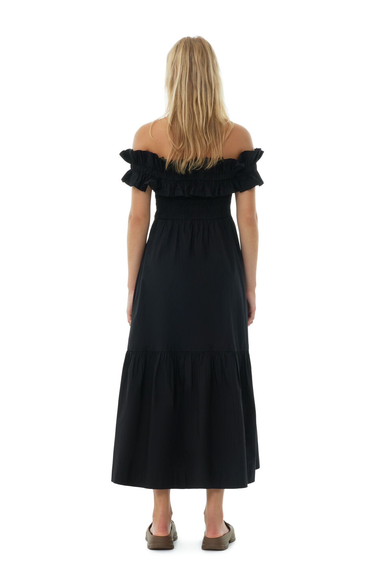 BLACK COTTON POPLIN LONG SMOCK DRESS - 5