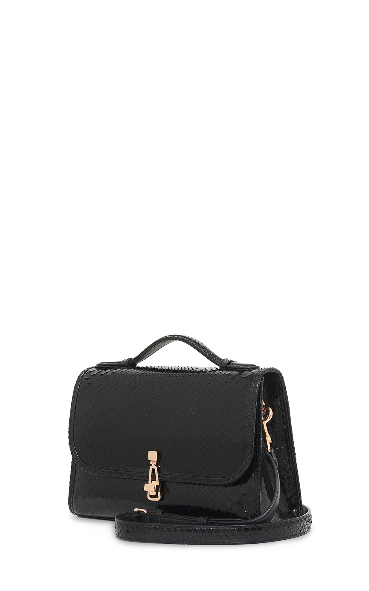 Medium Leonora Flap Bag in Black Snakeskin with Sunglasses Pouch - 4
