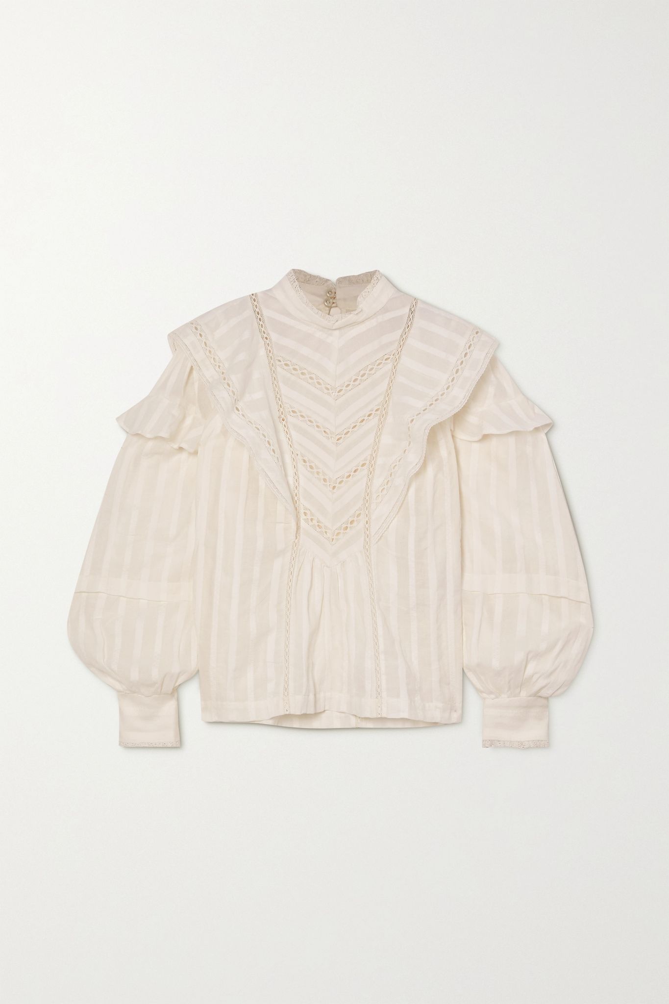 Reign lace-trimmed ruffled cotton-jacquard blouse - 1