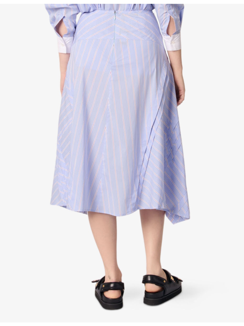 Striped Asymmetric-Hem Stretch Cotton-Blend Midi Skirt - 4
