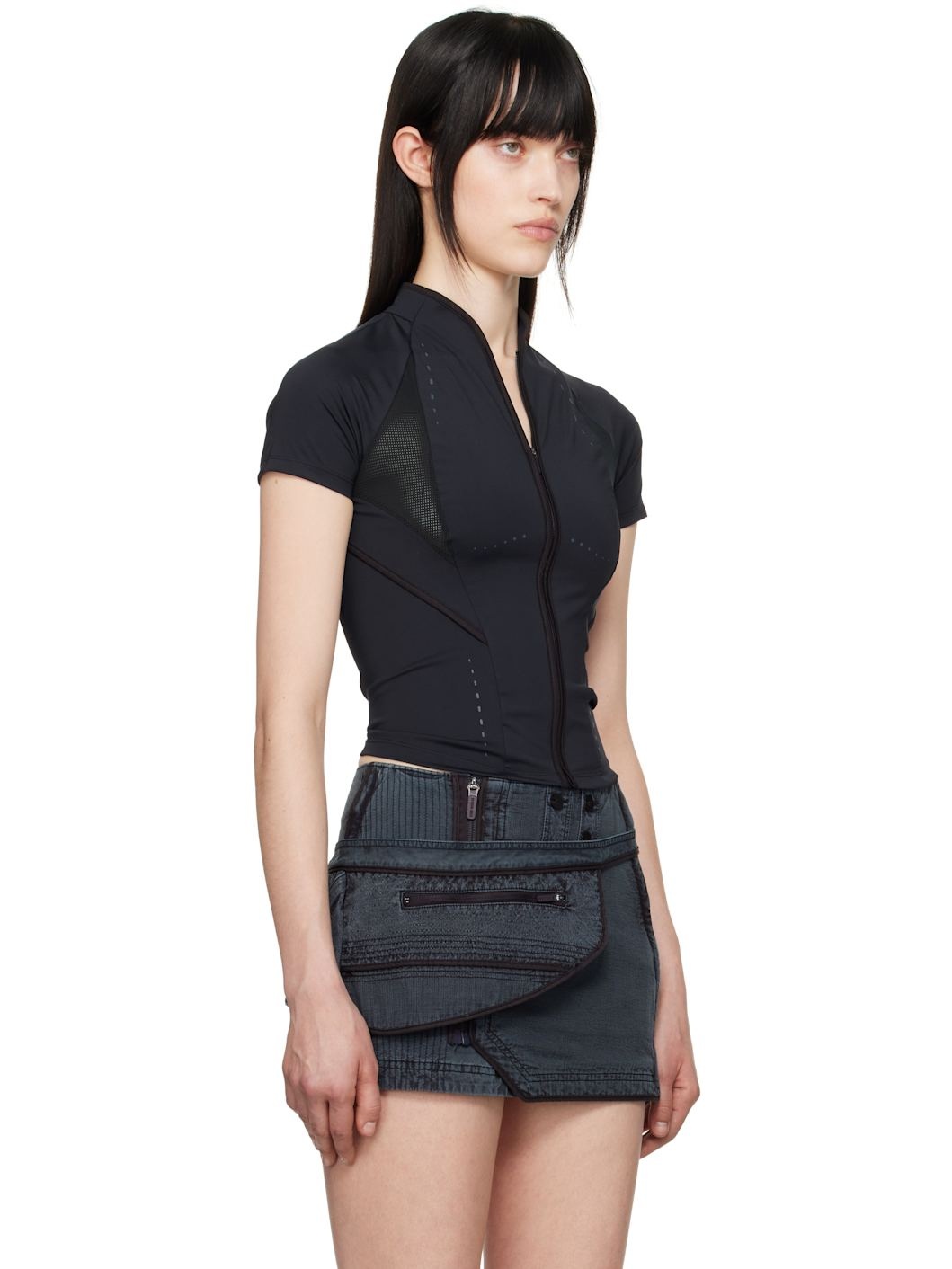 Navy Slashed Zip T-shirt - 2