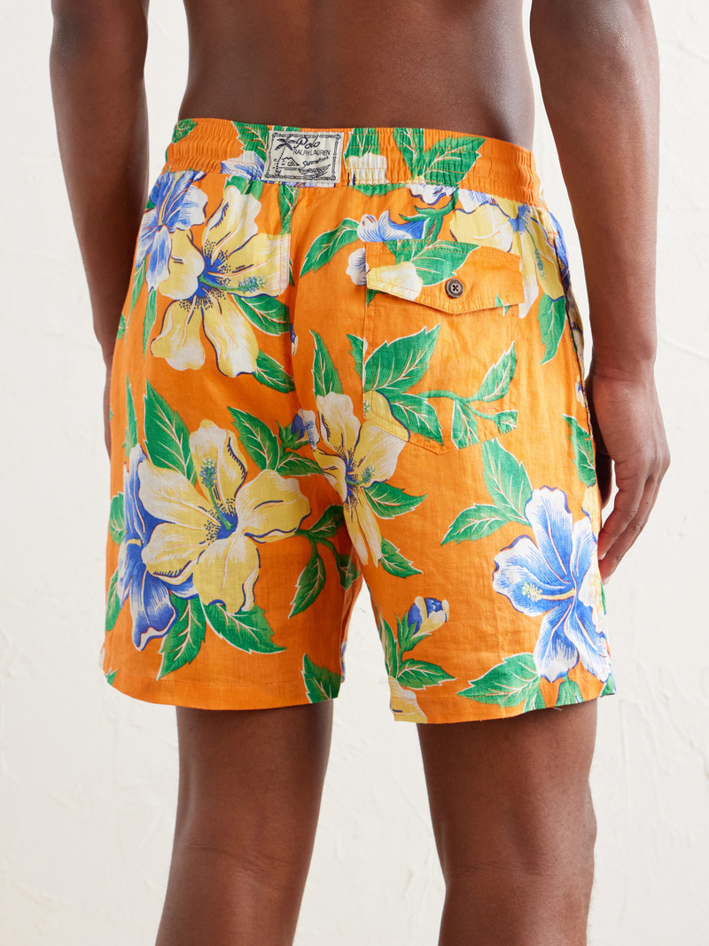 Straight-Leg Mid-Length Printed Linen Swim Shorts 3
