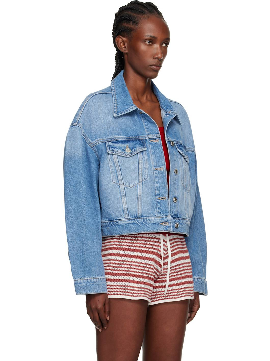 Blue Cropped Denim Jacket - 2