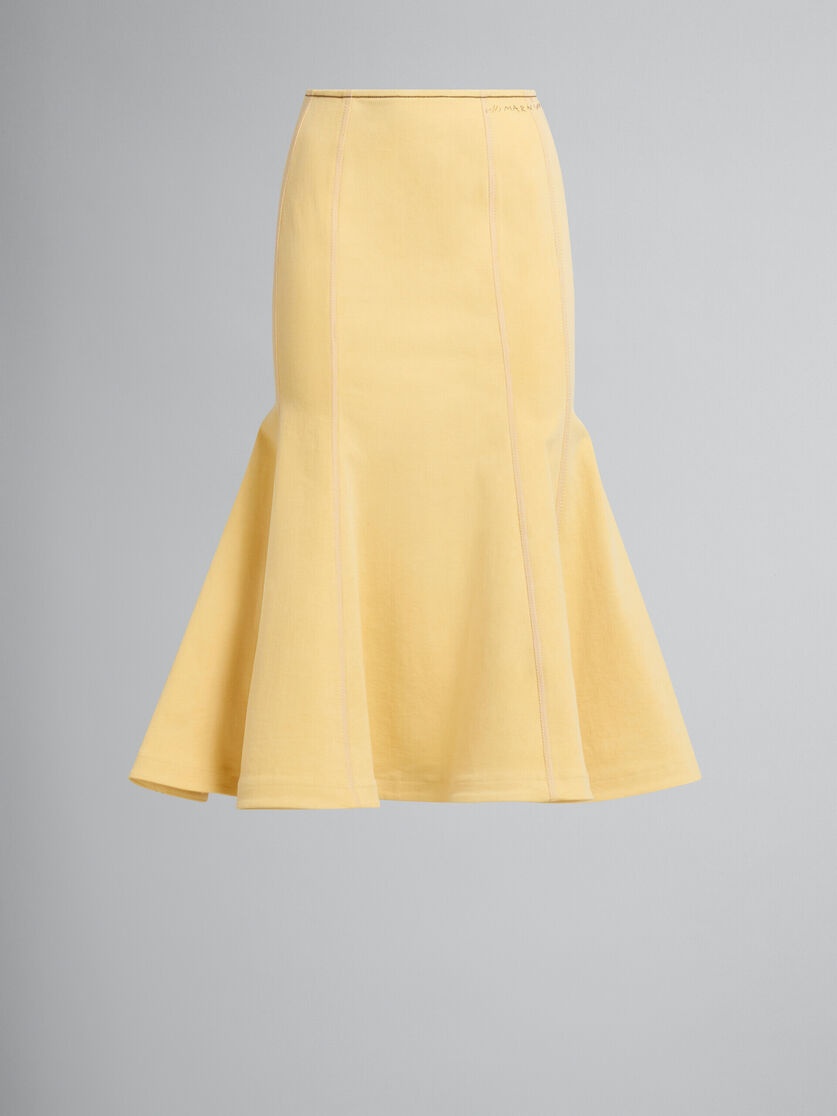 YELLOW ORGANIC DENIM MERMAID SKIRT WITH CONTRAST STITCHING - 2