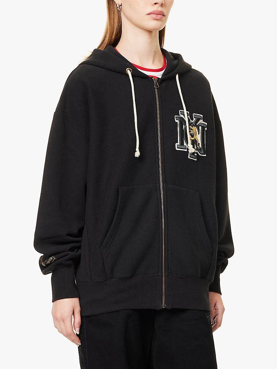 NYC-embroidered zipped cotton-blend jersey hoody - 3