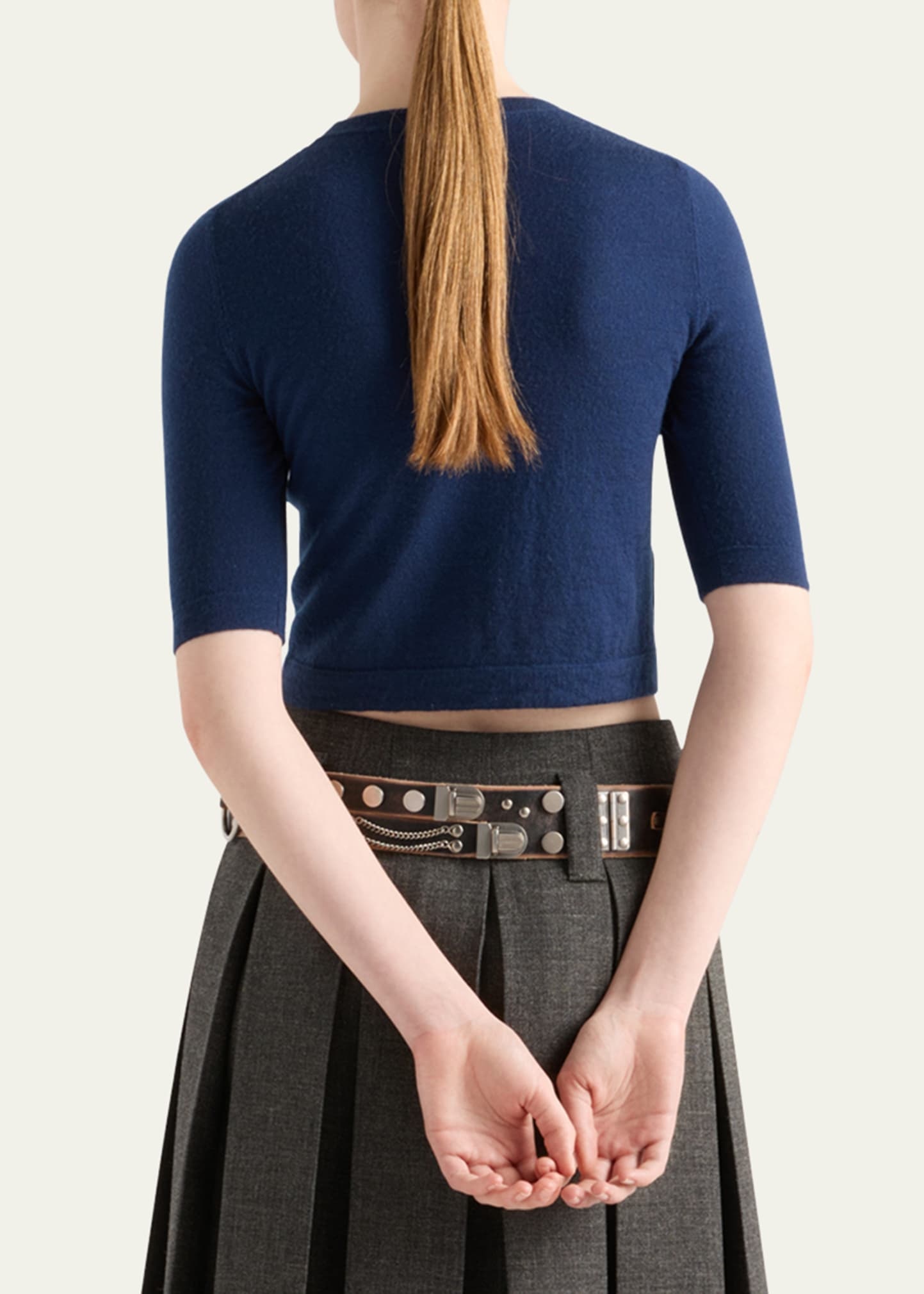 Intarsia Logo Short-Sleeve Cashmere Sweater - 3