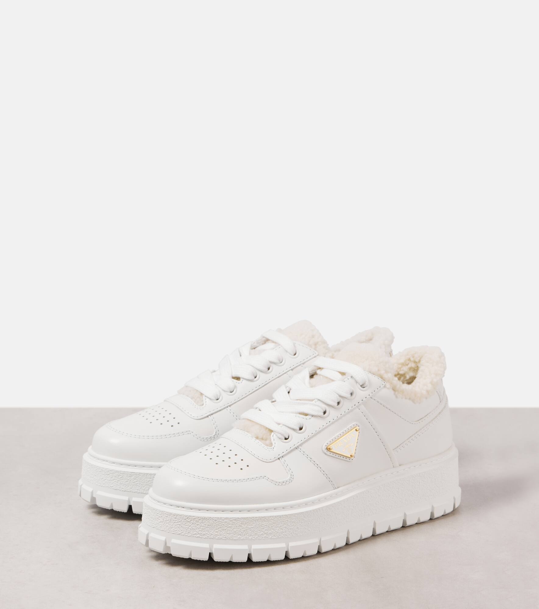 Shearling-lined platform leather sneakers - 4