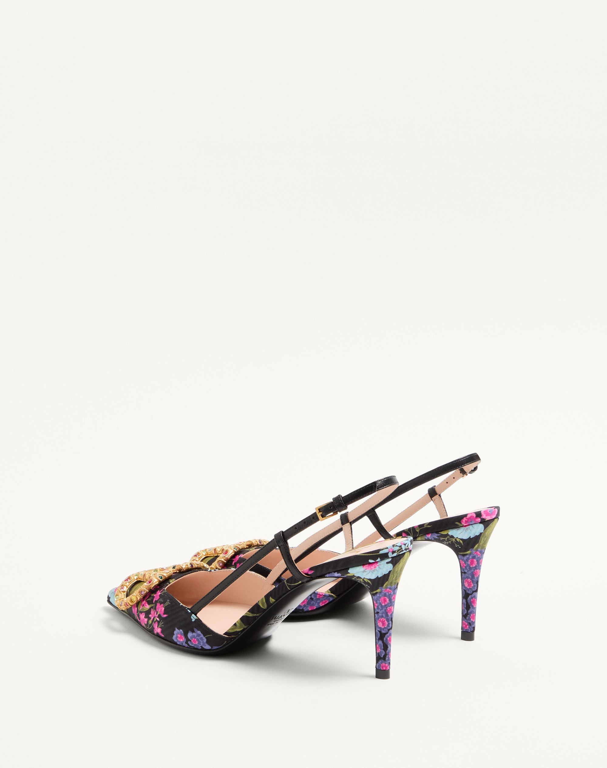VLOGO SIGNATURE SLINGBACK PUMPS IN PAPIER FLORAL MOIRÉ FABRIC 80MM - 3