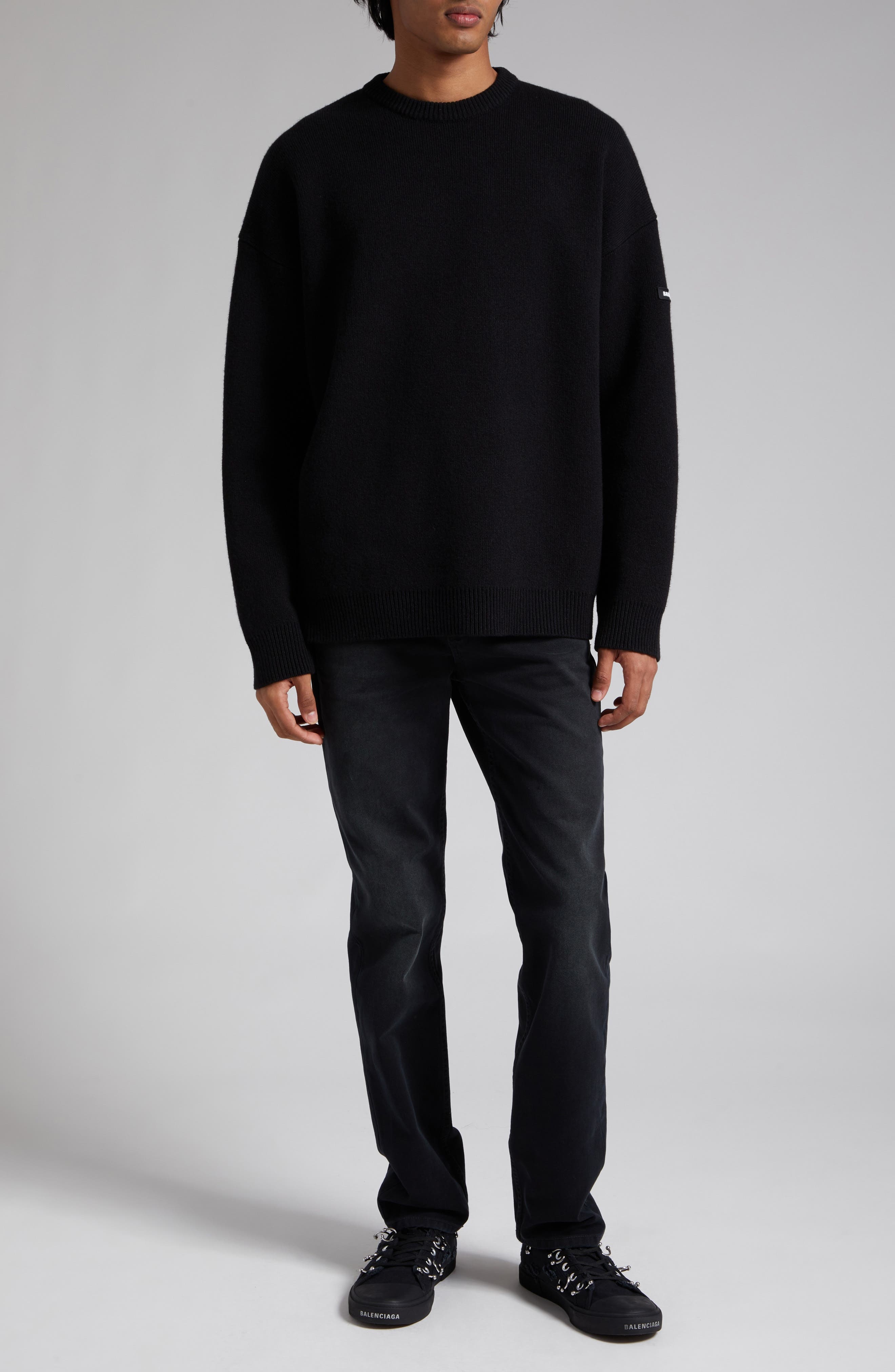 Oversize Double Face Wool Blend Crewneck Sweater - 2