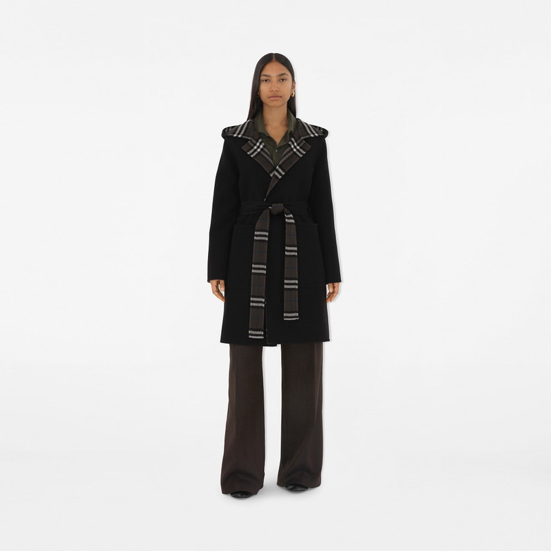 Mid-length Reversible Check Wool Car Coat 3