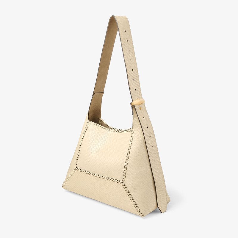 JIMMY CHOO Diamond Hobo M
Buttermilk Elaphe Printed Leather Shoulder Bag with Biker Leather Topstitching outlook