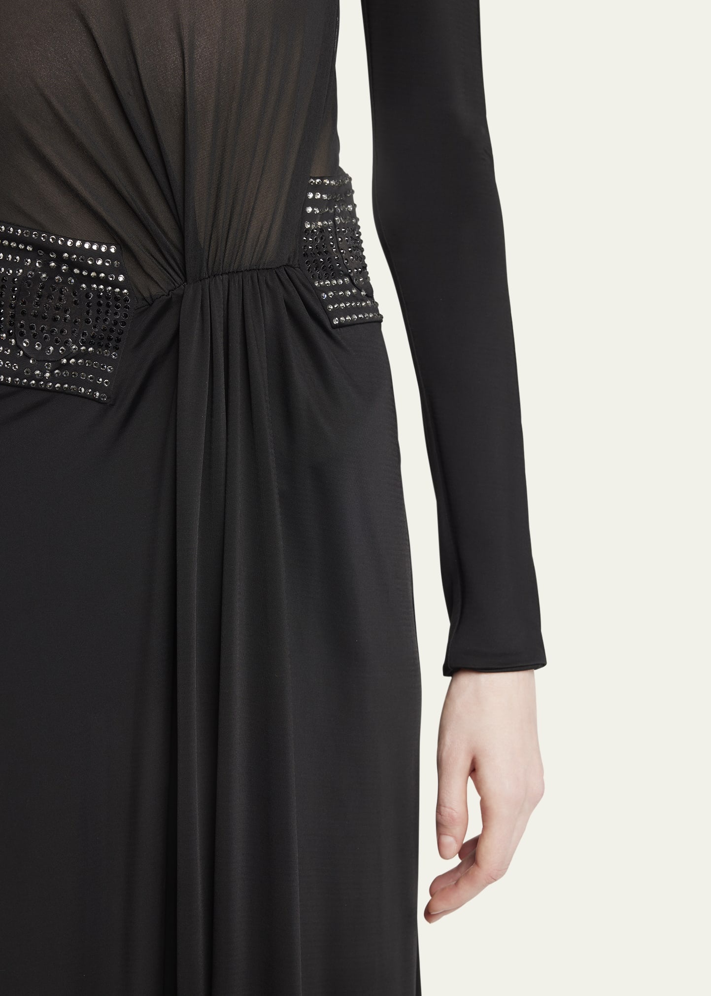 Crystal Sheer Midriff Jersey Gown - 5