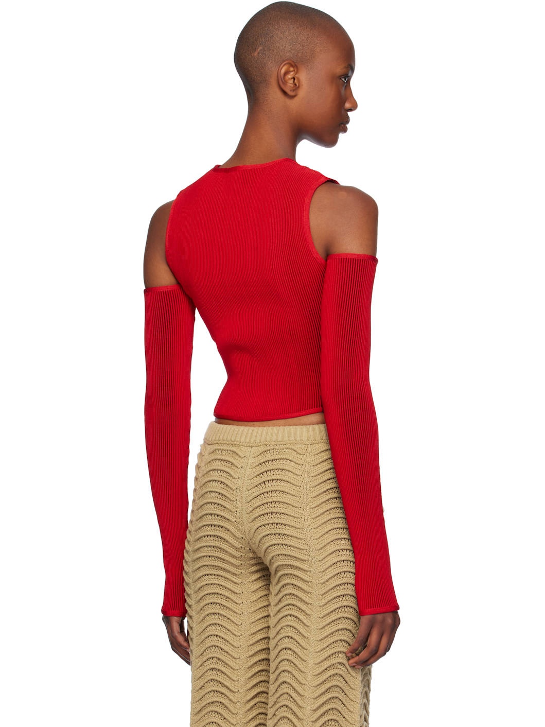 Red Quarter Shoulder Crop T-shirt - 3