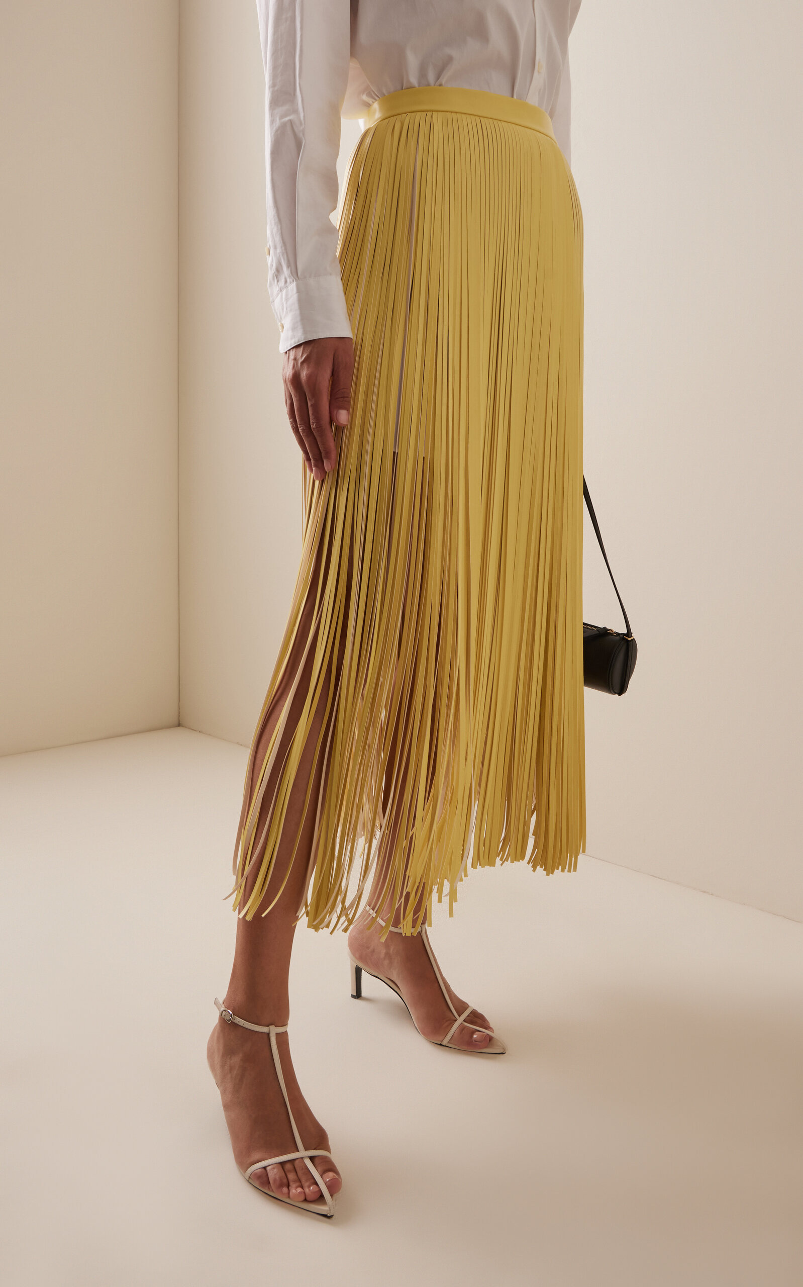 Veda Faux Leather Fringe Skirt yellow - 3