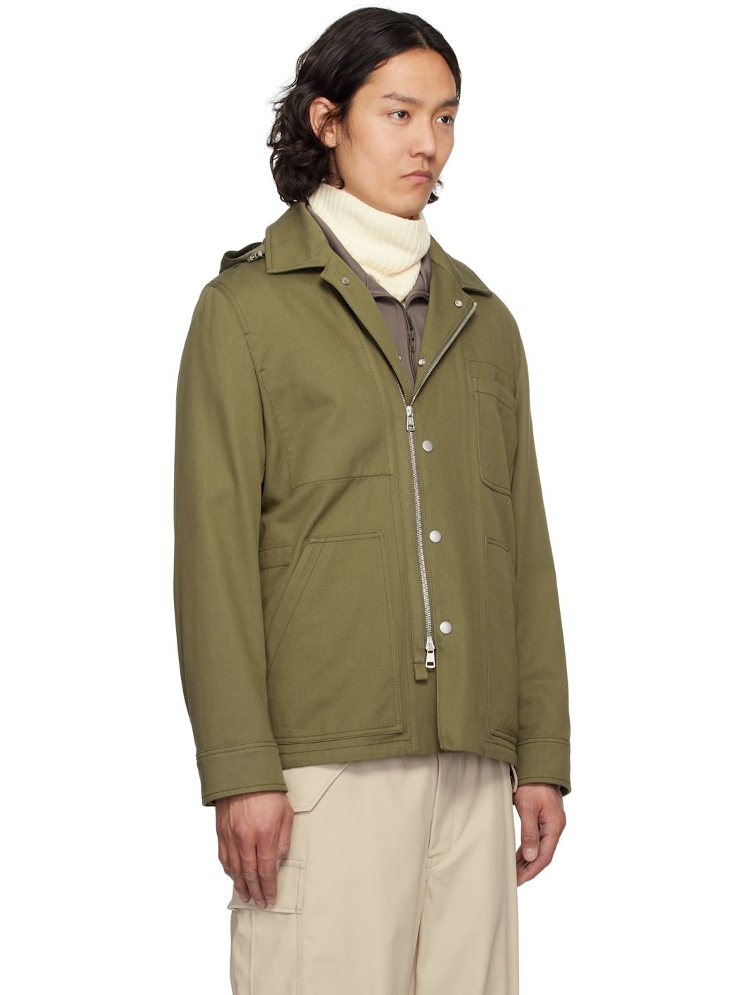 Khaki Guerledan Hooded Cotton Shirt Jacket - 2