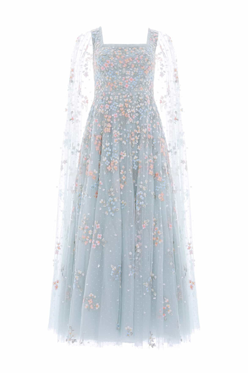 Versailles Ditsy Cape Sleeve Ankle Gown 1