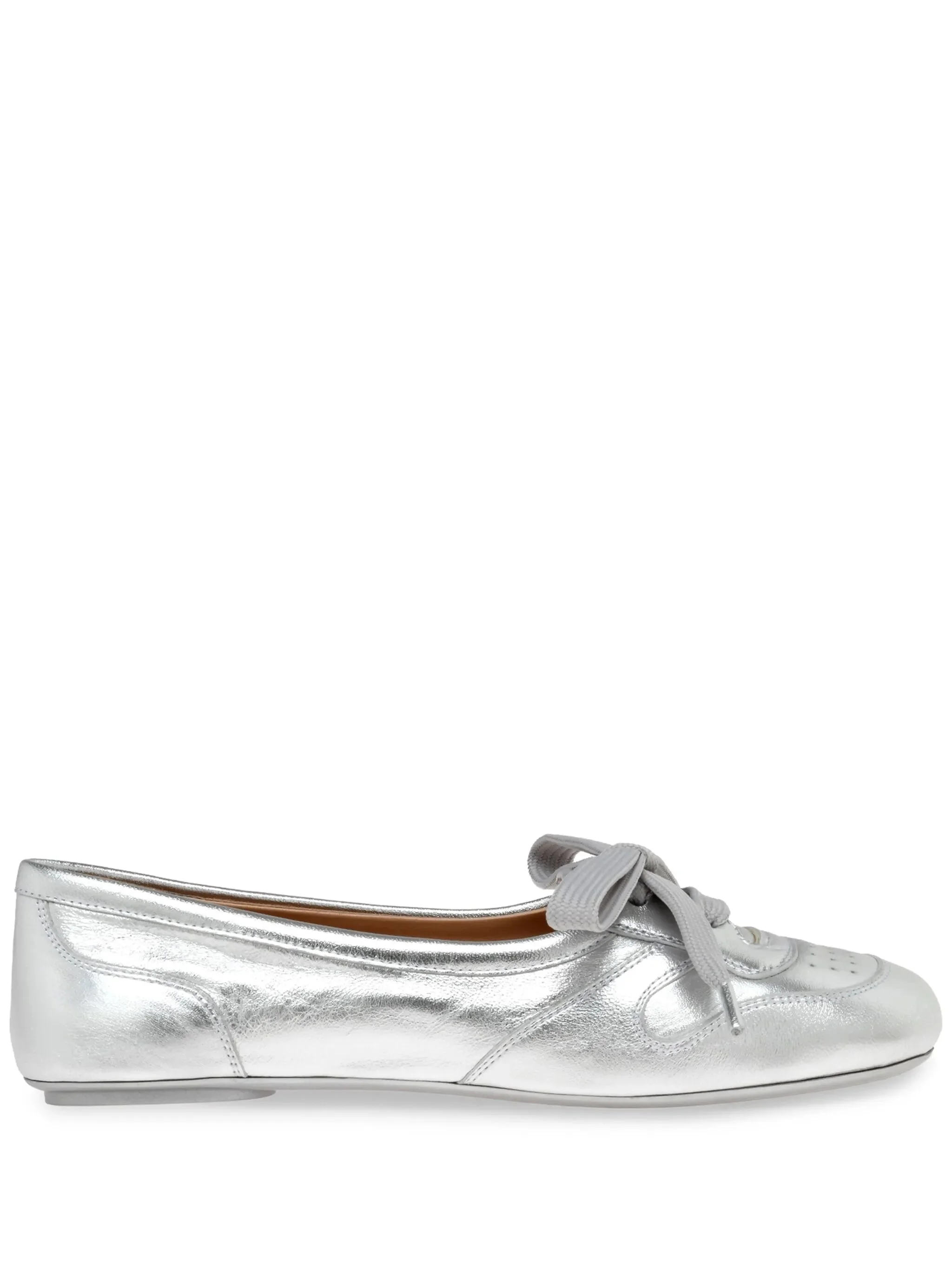 lace-up perforated ballet flats - 1