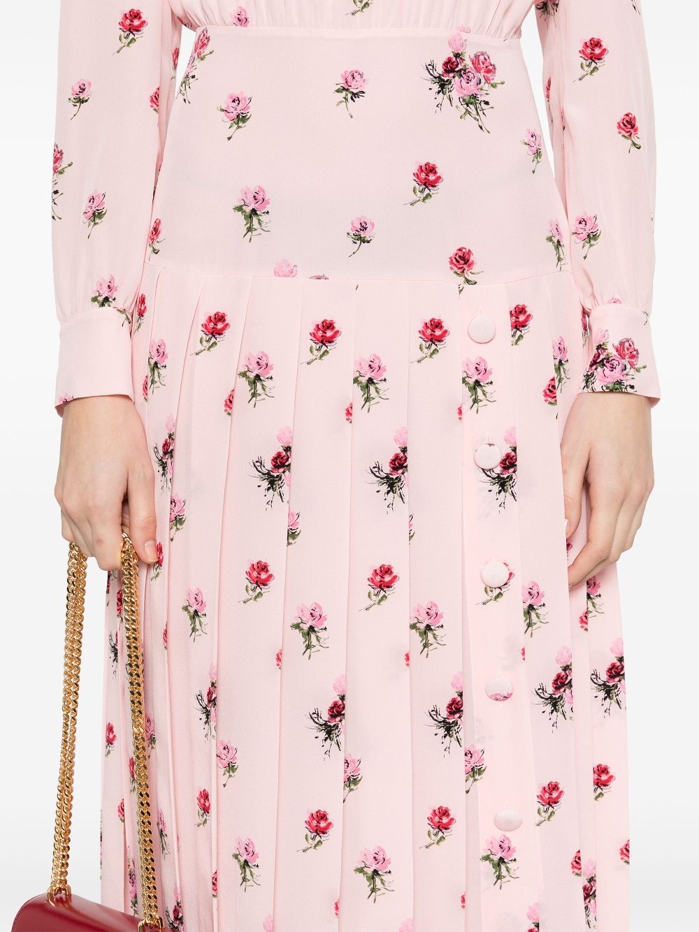 rose-print pleat-detailing midi dress - 5